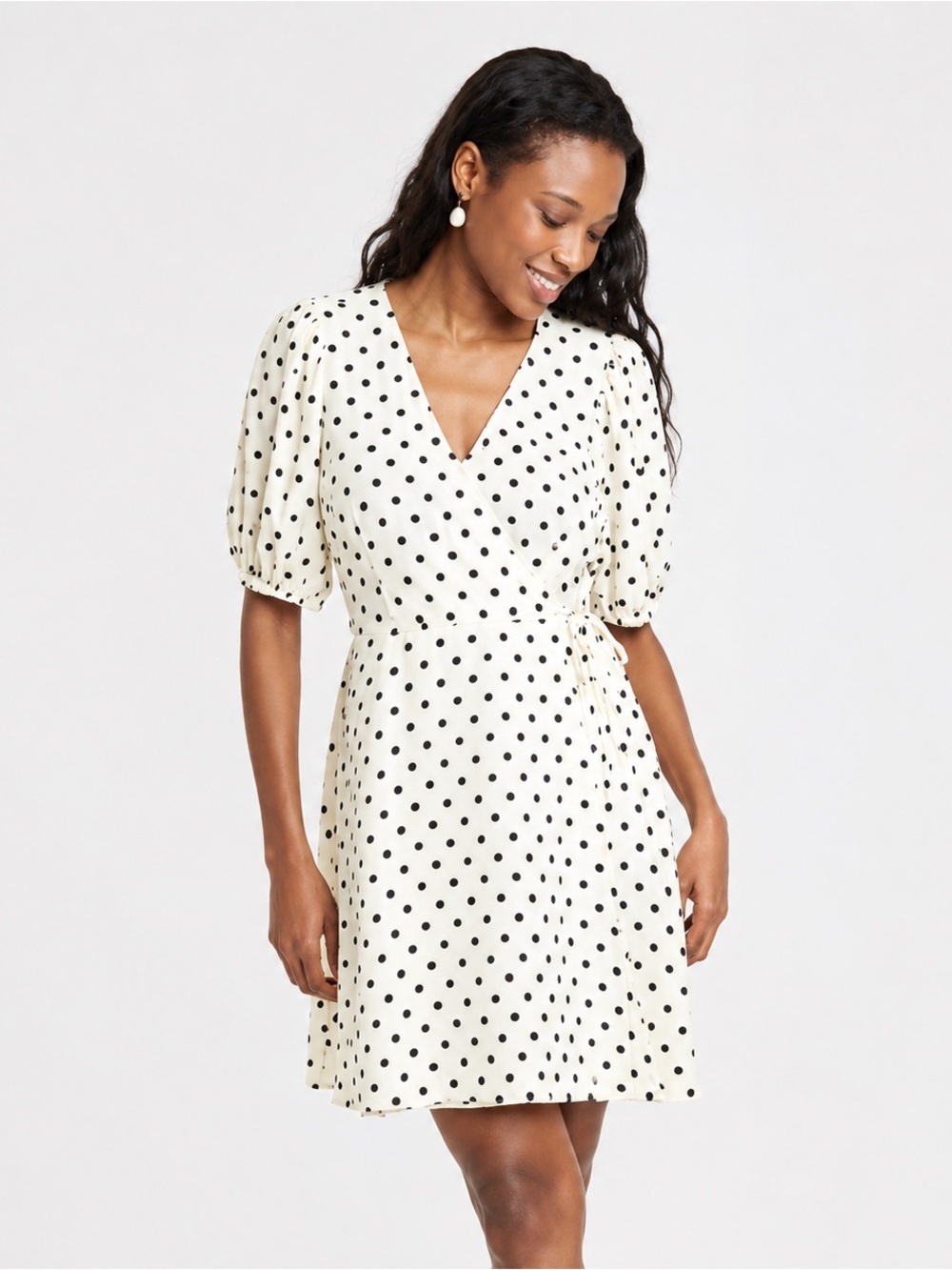 Polka Dot Wrap Dress in Cream and Black